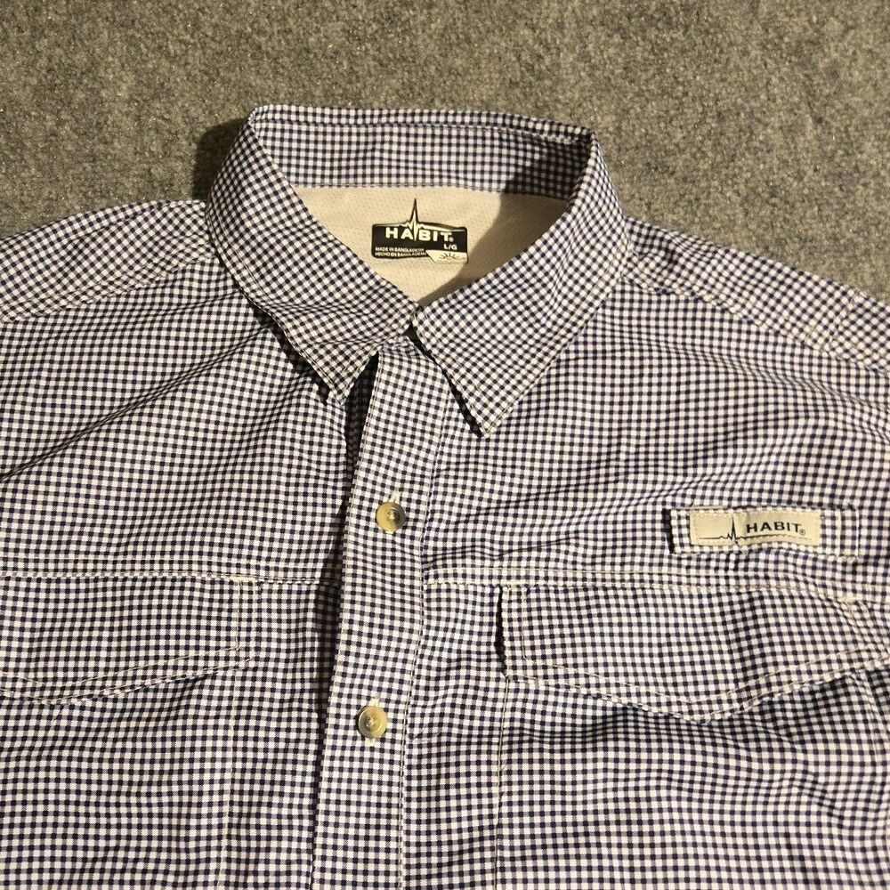 HABIT Lightweight Fishing Shirt Mens XL Blue Check Vented Long Sleeve